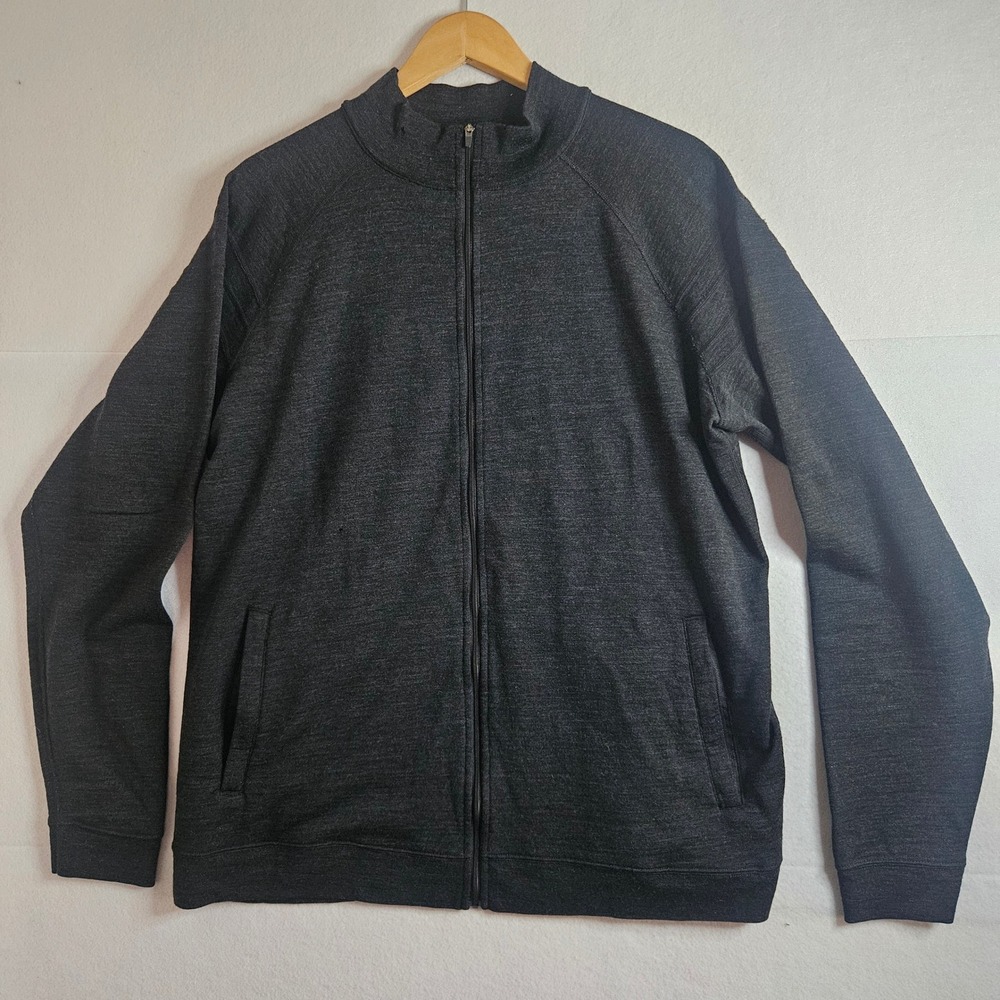 Ibex Mens Merino Wool Full Zip Jacket Charcoal Grey XL Raglan Mock Neck
